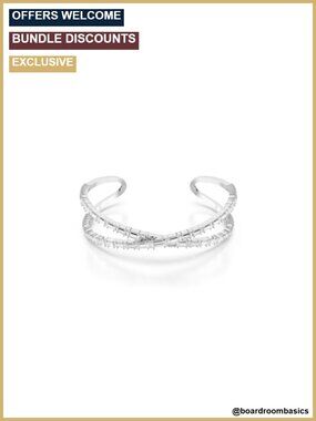 Hyperbola Infinity Cuff Bracelet Clear Crystals Rhodium Finish Size Large